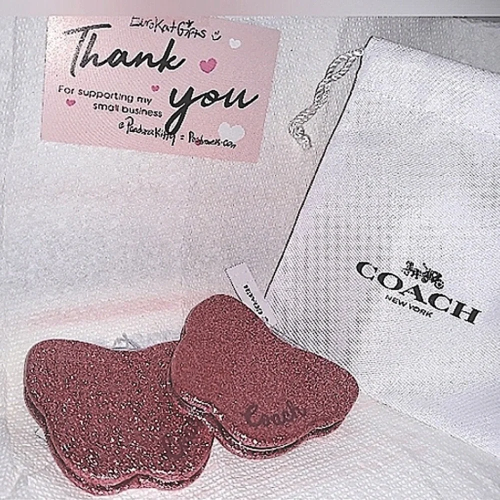 NEW Coach Sparkly Pink Rose Butterfly Compact Mirror (1) one NWT